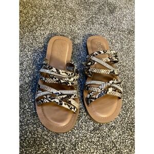 NEW Thalia Sodi MARLINA Black Snake 6.5 M Faux‎ Leather Strappy Bling Sandals